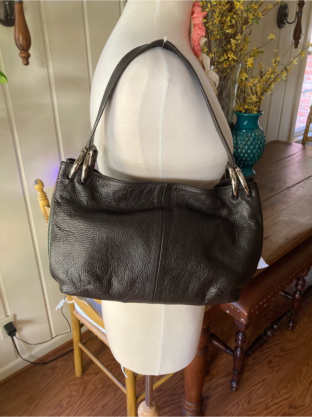 Furla Dark Brown Pebbled Leather Shoulder Bag